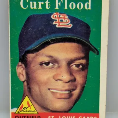 Sale Photo Thumbnail #524: 1966 Topps Curt Flood #215 baseball card featuring the St. Louis Cardinals outfielder, showing light edge wear.