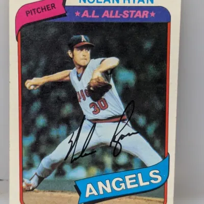 Sale Photo Thumbnail #616: Autographed 1978 Topps Nolan Ryan A.L. All-Star baseball card (#400) featuring the California Angels pitcher.