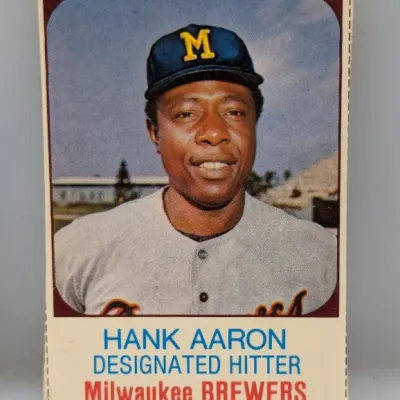 Sale Photo Thumbnail #367: 1975 Topps Hank Aaron Designated Hitter vintage baseball card, card #660, showing minor corner wear.