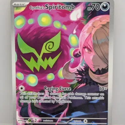 Sale Photo Thumbnail #370: Pokémon TCG Cynthia's Spiritomb full-art secret rare trading card (#244/217) in excellent condition.