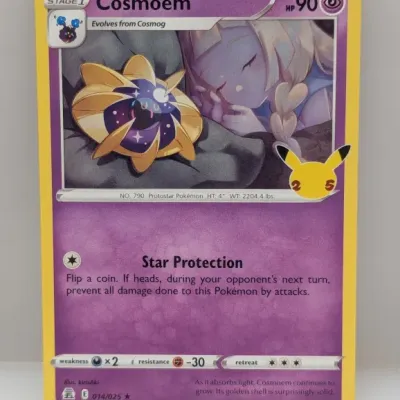 Sale Photo Thumbnail #563: 2021 Pokémon Celebrations 25th Anniversary Cosmoem holo trading card (014/025), in excellent condition.