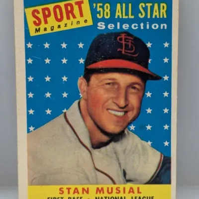 Sale Photo Thumbnail #354: 1958 Topps Stan Musial Sport Magazine '58 All Star Selection baseball card #487, featuring the St. Louis Cardinals first baseman.