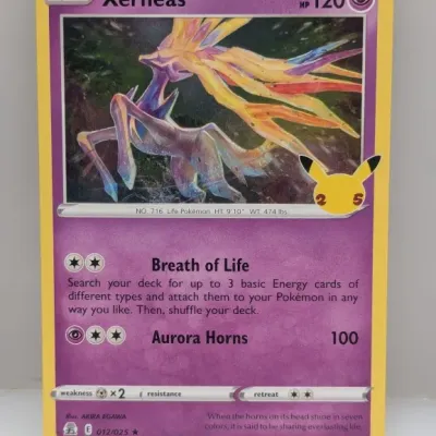 Sale Photo Thumbnail #543: 2021 Pokémon Celebrations 25th Anniversary Xerneas holo trading card, card number 012/025.