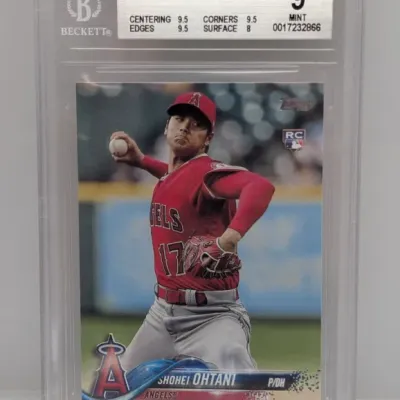 Sale Photo Thumbnail #42: Beckett-graded 9 Mint 2018 Topps Update #US1 Shohei Ohtani rookie baseball card in a protective slab.