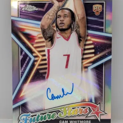 Sale Photo Thumbnail #209: Topps Chrome Future Stars Cam Whitmore rookie autograph basketball trading card in excellent condition.