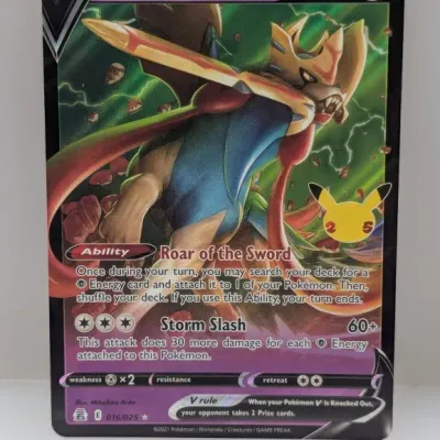 Sale Photo Thumbnail #581: Pokémon Zacian V trading card from the 25th Anniversary Celebrations set (016/025), illustrated by Mitsuhiro Arita, 2021.