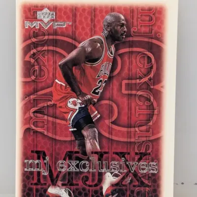 Sale Photo Thumbnail #337: Upper Deck MVP Michael Jordan "MJ Exclusives" basketball trading card, featuring the Chicago Bulls star in good condition.