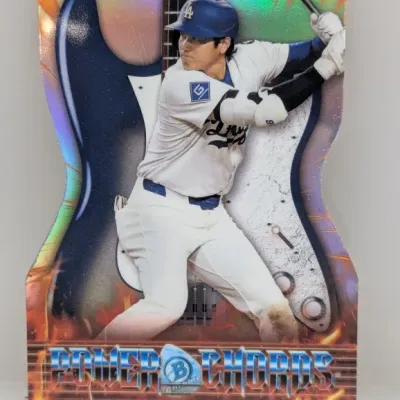 Sale Photo Thumbnail #152: Bowman Chrome Power Chords die-cut baseball trading card featuring Shohei Ohtani of the Los Angeles Dodgers.