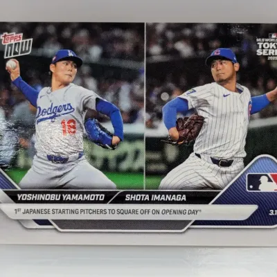 Sale Photo Thumbnail #186: 2025 Topps Now baseball trading card featuring Yoshinobu Yamamoto and Shota Imanaga for the MLB World Tour Tokyo Series.