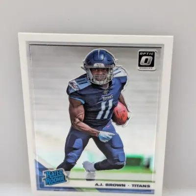 Sale Photo Thumbnail #603: 2019 Donruss Optic A.J. Brown Rated Rookie trading card #161 featuring the Tennessee Titans wide receiver in good condition.