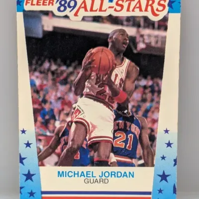 Sale Photo Thumbnail #501: 1989 Fleer All-Stars Michael Jordan #3 trading card, showing light corner and edge wear.