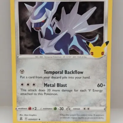 Sale Photo Thumbnail #615: Dialga Pokémon trading card from the 2021 25th Anniversary Celebrations set, number 020/025.