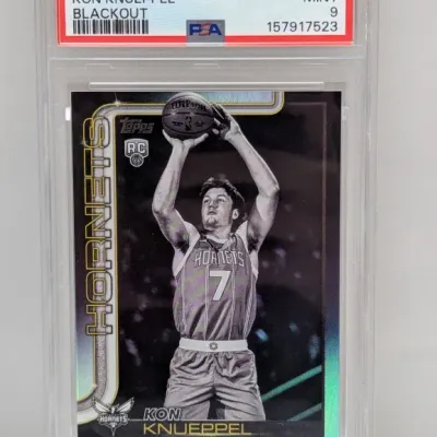Sale Photo Thumbnail #89: PSA-graded 9 Mint 2025 Topps Kon Knueppel Blackout rookie trading card #204.