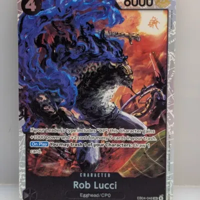 Sale Photo Thumbnail #587: One Piece Card Game Rob Lucci super rare alternate art trading card, card EB01-048.