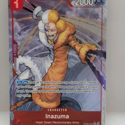 Sale Photo Thumbnail #617: One Piece Card Game full-art Inazuma character card, card number ST30-002, featuring dynamic anime illustration and foil details.