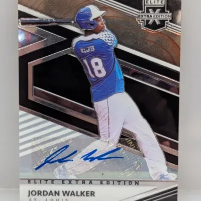 Sale Photo Thumbnail #94: Panini Elite Extra Edition autographed baseball trading card featuring Jordan Walker of St. Louis.