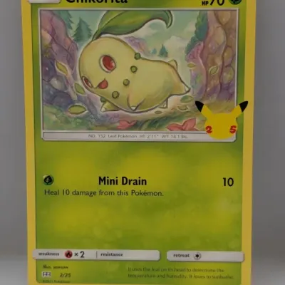 Sale Photo Thumbnail #692: 2021 Pokémon Chikorita 25th Anniversary McDonald's promo trading card (2/25).