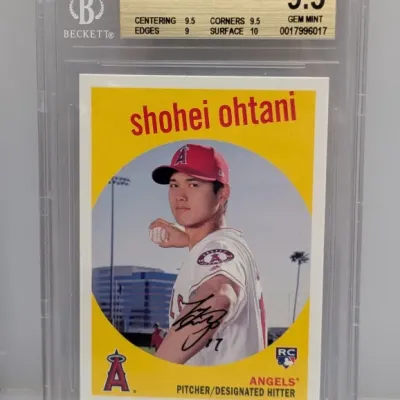 Sale Photo Thumbnail #26: BGS-graded 9.5 Gem Mint 2018 Topps Archives #50 Shohei Ohtani rookie baseball card in a protective slab.