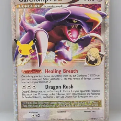 Sale Photo Thumbnail #392: Garchomp C LV.X Pokémon trading card from the 25th Anniversary Celebrations Classic Collection set, featuring holo accents.