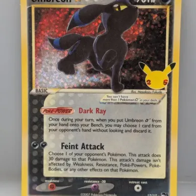 Sale Photo Thumbnail #468: Pokémon Celebrations 25th Anniversary Umbreon Gold Star promo card #17/17, featuring a holographic foil design.