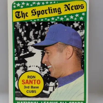 Sale Photo Thumbnail #652: 1970 Topps #458 Ron Santo The Sporting News National League All-Star baseball card in good condition with minor corner wear.