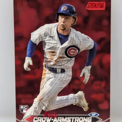 Sale Photo Thumbnail #423: Topps Stadium Club Pete Crow-Armstrong rookie baseball card featuring a red foil parallel design.