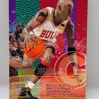 Sale Photo Thumbnail #679: 1995-96 Fleer Michael Jordan #15 basketball trading card in good condition with minor corner wear.