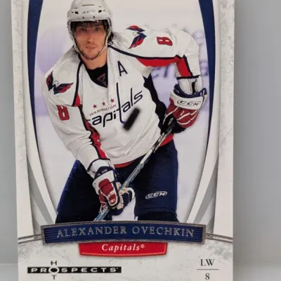 Sale Photo Thumbnail #345: Fleer Hot Prospects Alexander Ovechkin Washington Capitals trading card featuring a front-facing action shot in good condition.