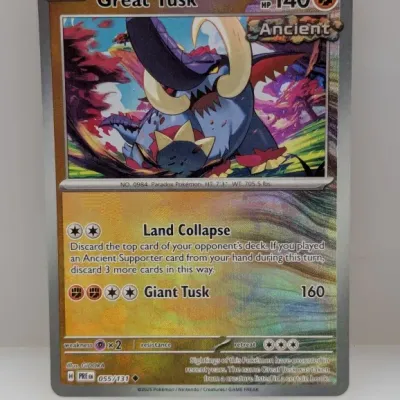 Sale Photo Thumbnail #303: Pokémon Trading Card Game Great Tusk holographic card, number 055/131 from the Scarlet & Violet series.