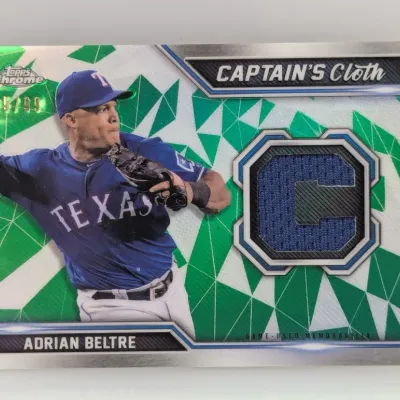 Sale Photo Thumbnail #368: Topps Chrome Adrian Beltre 'Captain's Cloth' game-used memorabilia trading card, serial numbered 65/99.