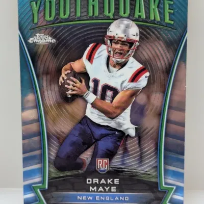 Sale Photo Thumbnail #547: Topps Chrome Youthquake Drake Maye New England Patriots rookie trading card in good condition.
