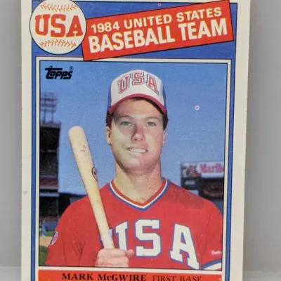 Sale Photo Thumbnail #564: 1985 Topps Mark McGwire rookie baseball card (#401) featuring him on the 1984 United States Baseball Team in good condition.