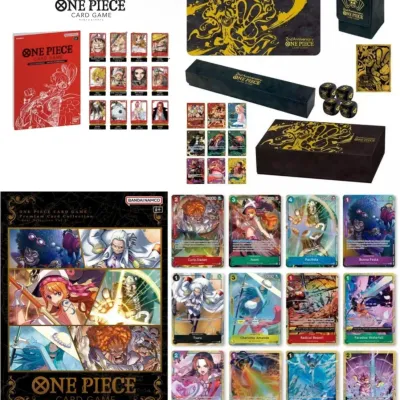 Sale Photo Thumbnail #4: Collection of One Piece Card Game products, including the 2nd Anniversary set, Premium Card Collection Best Selection Vol. 1, deck box, playmat, and promo cards.