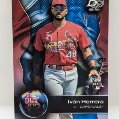 Sale Photo Thumbnail #497: Bowman Platinum Iván Herrera St. Louis Cardinals rookie baseball card, serial numbered 005/150.