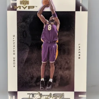 Sale Photo Thumbnail #398: Upper Deck MVP Kobe Bryant #8 Lakers basketball trading card featuring the 'Respect The Game' insert design. The card appears to be in good raw condition with clean corners and edges.