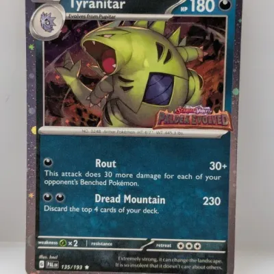 Sale Photo Thumbnail #275: Pokémon Scarlet & Violet Paldea Evolved Tyranitar Holofoil promo trading card, numbered 135/193.