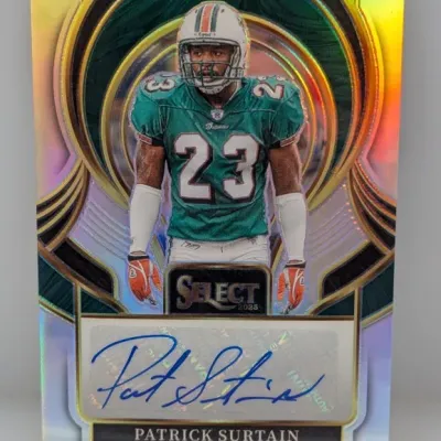 Sale Photo Thumbnail #221: Panini Select Patrick Surtain Miami Dolphins autographed trading card with a silver refractor finish.