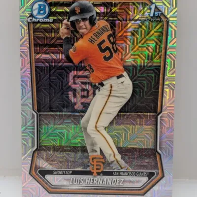 Sale Photo Thumbnail #421: 2024 Bowman Chrome 1st Bowman Luis Hernandez Mojo Refractor trading card featuring the San Francisco Giants shortstop.