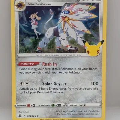Sale Photo Thumbnail #150: 2021 Pokémon Celebrations 25th Anniversary Solgaleo holo trading card, card number 021/025.