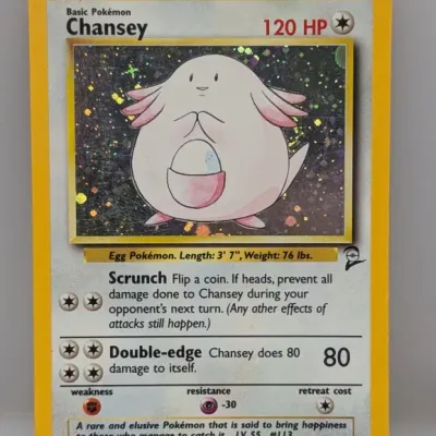 Sale Photo Thumbnail #160: Holographic Chansey Pokémon trading card from the Base Set 2 release, numbered 3/130.