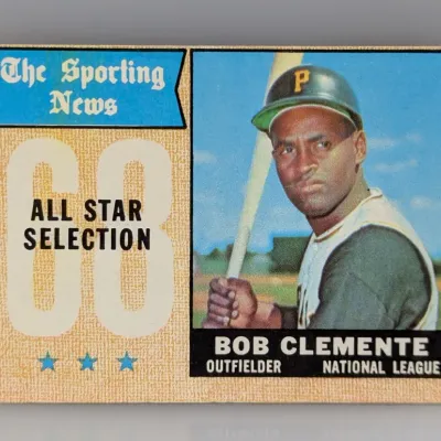 Sale Photo Thumbnail #167: 1968 Topps Bob Clemente #374 The Sporting News All-Star Selection baseball card, featuring moderate corner wear and good color preservation.