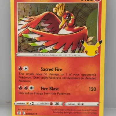 Sale Photo Thumbnail #480: 2021 Pokémon Celebrations 25th Anniversary Ho-Oh card (001/025), illustrated by Kouki Saitou in near-mint condition.