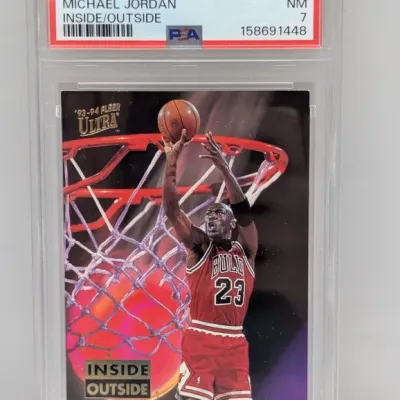 Sale Photo Thumbnail #141: PSA-graded 7 NM 1993-94 Fleer Ultra Michael Jordan Inside/Outside insert card #4.