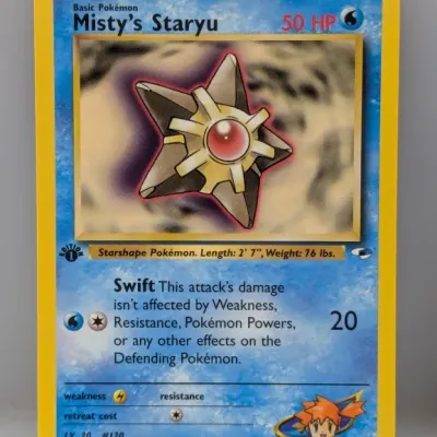 Sale Photo Thumbnail #510: 1st Edition Misty's Staryu Pokémon trading card from the Gym Heroes set, released by Wizards of the Coast in 2000.