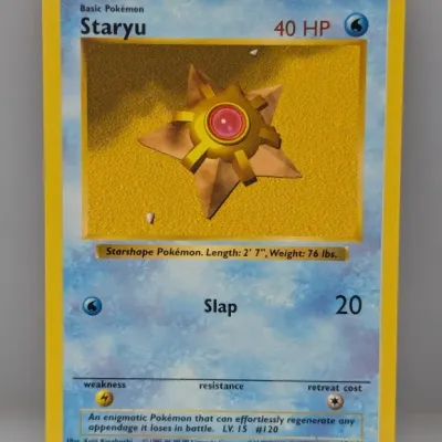 Sale Photo Thumbnail #781: 1999 Pokémon Base Set Staryu trading card (#65/102), illustrated by Keiji Kinebuchi, in good condition.