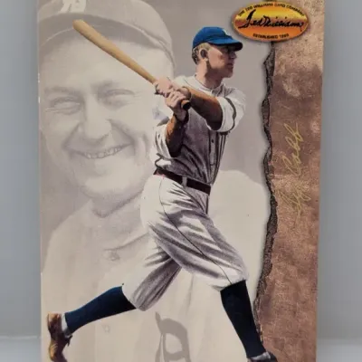 Sale Photo Thumbnail #154: Ty Cobb trading card produced by The Ted Williams Card Company, featuring an action photo and portrait design.