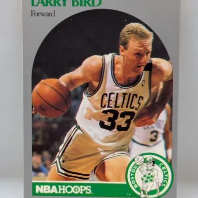 Sale Photo Thumbnail #700: 1990-91 NBA Hoops Larry Bird trading card #8 in clean condition.