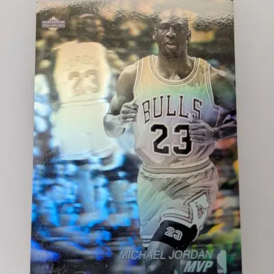 Sale Photo Thumbnail #430: 1991-92 Upper Deck Hologram Michael Jordan MVP basketball trading card #AW1 in good condition.