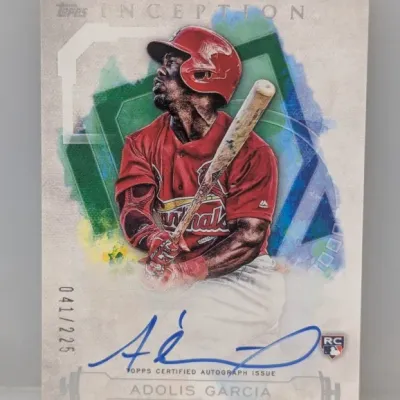 Sale Photo Thumbnail #342: 2019 Topps Inception Adolis Garcia autographed rookie baseball card, serial numbered 041/225.
