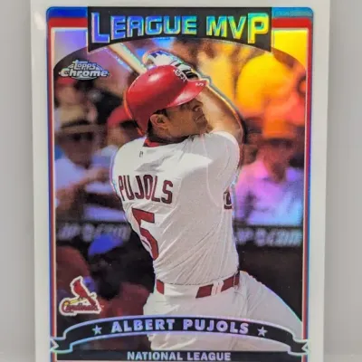 Sale Photo Thumbnail #187: Topps Chrome Albert Pujols League MVP trading card featuring refractor finish and crisp corners.